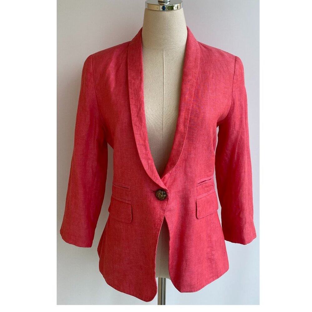 Smythe Classic Duchess Linen Blazer in Fuchsia sz 8 - Picture 2 of 12